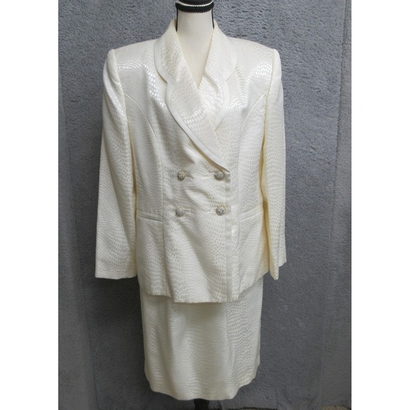 Lord & Taylor Dresses & Skirts - Lord &Taylor Jacquard Skirt Suit Women 14 Ivory Quiet Luxury Formal Classic Glam